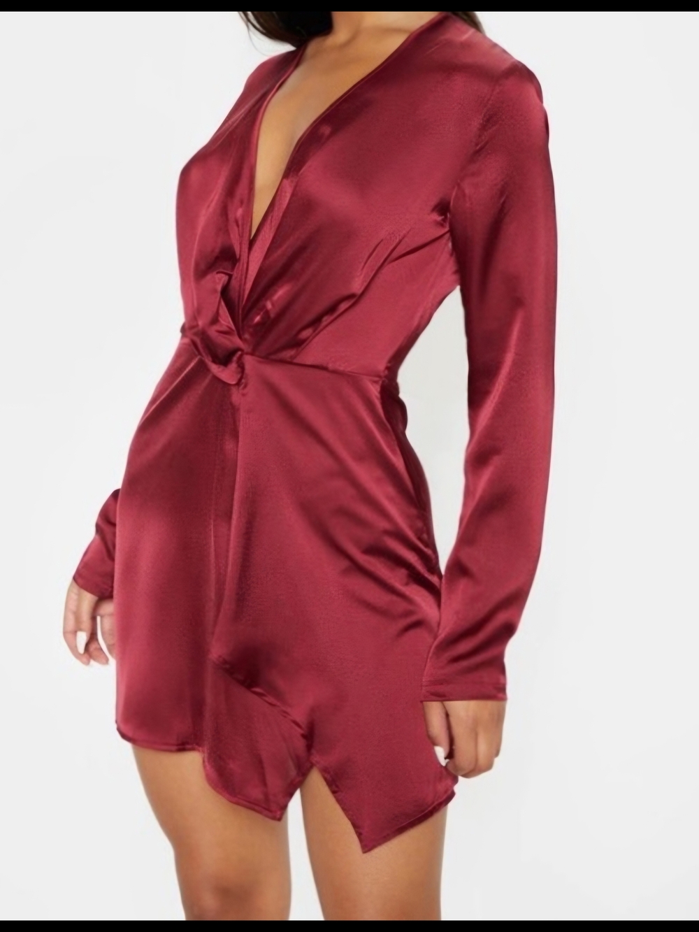 PrettyLittleThing Satin Dress in Deep Wine Red
